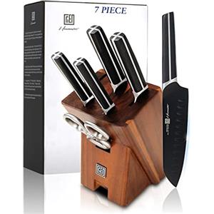 Hanmaster Ceppo coltelli con coltelli da 7 pezzi, set coltelli con rivestimento antiaderente colore nero, coltello da chef in acciaio inossidabile tedesco, coltello da pane, Decals PVC Rear Window Wiper