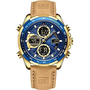 Naviforce Herren Militär Digitaluhren Analoge Quarzuhr wasserdichte Sport Multifunktions Lederarmbanduhr, Moda