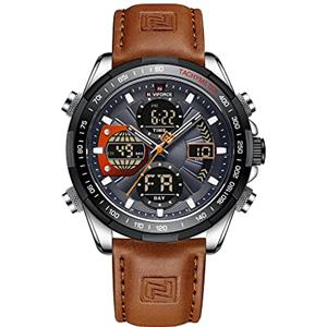 NAVIFORCE Orologio da polso da uomo, digitale, analogico, al quarzo, impermeabile, sportivo, multifunzione, in pelle
