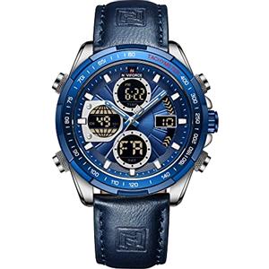 NAVIFORCE Orologio da polso da uomo, digitale, analogico, al quarzo, impermeabile, sportivo, multifunzione, in pelle