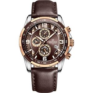 Naviforce Orologio sportivo analogico al quarzo da uomo con cronografo e cinturino in pelle, Sport