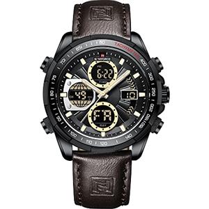 Naviforce Orologi digitali militari da uomo Orologio analogico al quarzo impermeabile Orologio sportivo multifunzionale in pelle