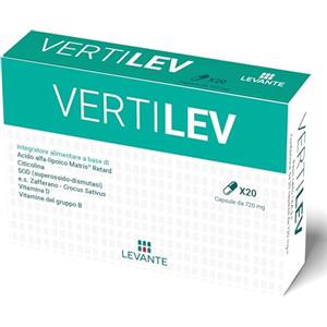 LEVANTE Vertilev Acido Alfa Lipoico 600 mg, Citicolina, SOD, Zafferano, Vitamine Gruppo B, Acido Folico, VItamina D, Biotina 20 Capsule Integratore Per Vertigine e Disturbo dell' Equilibrio Senza Glutine
