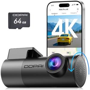 DDPAI MINI Pro 4K Dash Cam Auto, Camera 2160P, Ruotabile a 360°, Scheda da 64 GB Inclusa, Visione Notturna, 24H Monitor Parcheggio, 5.8G WiFi 6, Registrazione in Loop, Controllo App, Supercondensatore