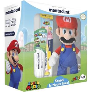 Mentadent, Super Mario Junior, Kit Plush, Spazzolino e Dentifricio Bambini 6-13 Anni, Personaggio a Sorpresa, Dentifricio Bambini Gusto Menta Delicata, Spazzolino Bambini, Ideale per Denti dei Ragazzi