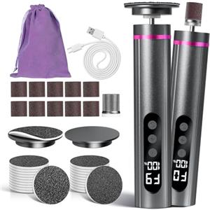 Arofaue Rimozione calli elettrico 2 in 1 con indicatore LED, batteria a 9 velocità, 2000 mAh, 20 rulli abrasivi, set professionale per pedicure e manicure (grigio)