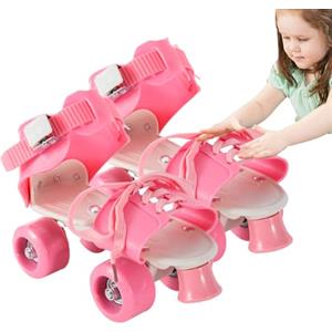 Generic Pattini a rotelle Quad regolabili - Scarpe a doppia fila da esterno con cinghie, design resistente all'usura | Pattini a rotelle per principianti bambini, ragazzi, ragazze, adolescenti, facili da