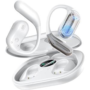 Paekole Cuffie Bluetooth Auricolari Bluetooth 5.4, Sport Cuffiette Wireless, Cuffie Open Ear 48 Ore di Riproduzione, Cuffie Senza Filo HiFi Stereo IP7 Impermeabili, Auricolare per iOS & Android, Bianco Avorio