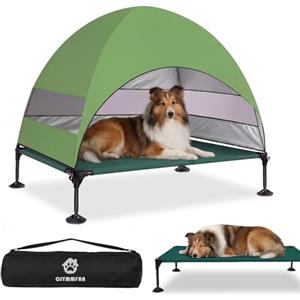 CJYMMFAN Cuccia rialzata per cani da esterno con tetto, pieghevole con piedini antiscivolo, tenda per cani da esterno con grande ombra, per il campeggio, il giardino, la spiaggia e la piscina (Verde, L)