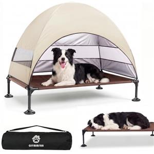 CJYMMFAN Cuccia rialzata per cani da esterno con tetto, pieghevole con piedini antiscivolo, tenda per cani da esterno con grande ombra, per il campeggio, il giardino, la spiaggia e la piscina (Cachi, L)