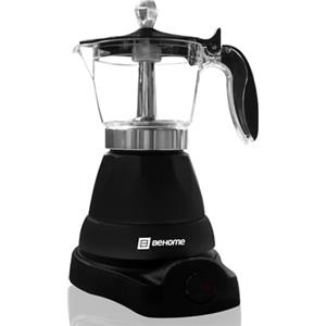 BEHOME Moka Elettrica 3 Tazze, Caffettiera Elettrica 3 tazze con Riduttore 1 tazza, Mantenimento caffè caldo per 30 min, Base Rotante a 360°, Nera (Senza Timer)