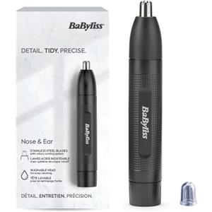 BaByliss Trimmer rifinitore naso/orecchie, sistema a doppia lama, batteria, lame in acciaio inox, testina rimovibile facile da pulire, nero E650E