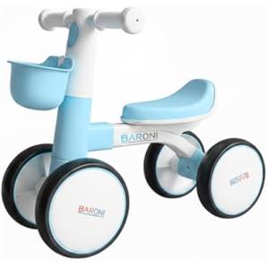 Baroni Toys Bici Senza Pedali a 4 Ruote per Bambini dai 3 Anni, Primi Passi con Luci e Suoni, Cestino Portaoggetti, Balanced Bike, Ideale per Sviluppo Motorio e Coordinazione, 55x22x42cm (Blu)