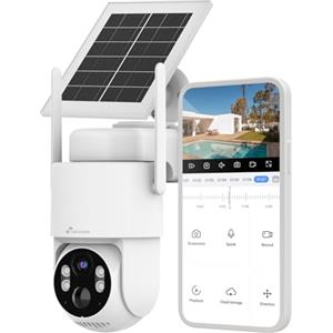 NIVIAN Telecamera di sorveglianza di sicurezza 360° 4G - SIM 3 anni inclusa- Pannello solare 5 W-Batteria lunga durata 7800 mAh-2 K-Rilevamento di movimento e umani-Adatto esterno-Visione notturna+