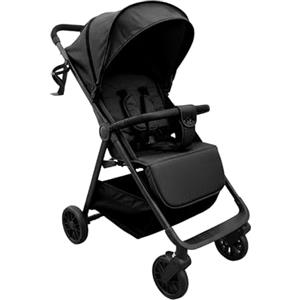 Baroni Kids Passeggino Leggero Richiudibile fino a 22 kg, Chiusura Salvaspazio Compatta, Schienale Reclinabile, Cappotte Estensibile, Cintura a 5 Punti, Cesto e Tasca Portaoggetti (Nero)