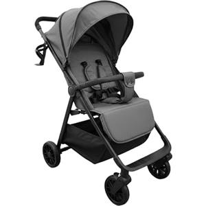 Baroni Kids Passeggino Leggero Richiudibile fino a 22 kg, Chiusura Salvaspazio Compatta, Schienale Reclinabile, Cappotte Estensibile, Cintura a 5 Punti, Cesto e Tasca Portaoggetti (Grigio)