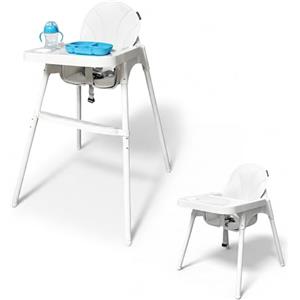 Baroni Kids Seggiolone Pappa Bambini 2 Altezze 90/66 cm, Vassoio Removibile Regolabile, Cintura Sicurezza 3 Punti, Rivestimento Imbottito, Piedini Antiscivolo, Massimo 25 kg (Bianco)