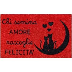 Baroni Home Zerbino Ingresso Casa in Fibra di Cocco Dipinto a Mano, Tappeto da Esterno con Fondo Antiscivolo, Zerbino Resistente e Facile da Pulire, 60x38 cm, Gatti Neri Rosso