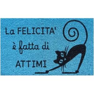 Baroni Home Zerbino Ingresso Casa in Fibra di Cocco Dipinto a Mano, Tappeto da Esterno con Fondo Antiscivolo, Zerbino Resistente e Facile da Pulire, 60x38 cm, Gatto Nero Azzurro