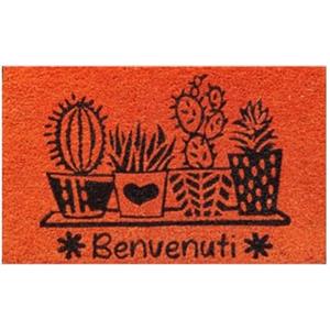 Baroni Home Zerbino Ingresso Casa in Fibra di Cocco Dipinto a Mano, Tappeto da Esterno con Fondo Antiscivolo, Zerbino con Cactus Resistente e Facile da Pulire, 60x38 cm, Arancione