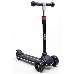 Baroni Toys Monopattino 3 Ruote per Bambini dai 3 Anni, Ruote LED Luminose Senza Batterie, Manubrio Regolabile in 3 Altezze, Freno Posteriore, Design Ergonomico e Stabile, 52x25x81cm (Nero)