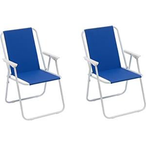 Baroni Home Sedia Pieghevole da Mare, Sedia Spiaggia o Campeggio in Tela, Sedia da Esterno con Braccioli Colorata 52x44x76 cm, Set 2 Blu