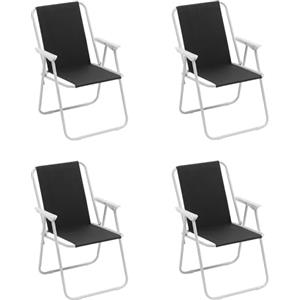 Baroni Home Sedia Pieghevole da Mare, Sedia Spiaggia o Campeggio in Tela, Sedia da Esterno con Braccioli Colorata 52x44x76 cm Set 4 Nera