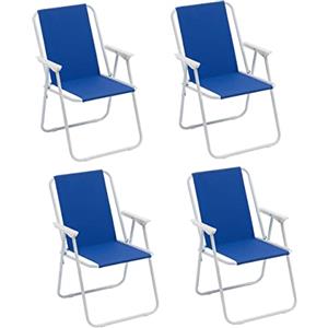 Baroni Home Sedia Pieghevole da Mare, Sedia Spiaggia o Campeggio in Tela, Sedia da Esterno con Braccioli Colorata 52x44x76 cm, Set 4 Blu