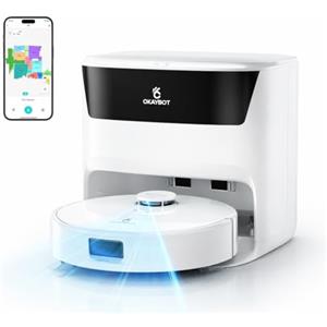 OKAYBOT V3 Robot Aspirapolvere Lavapavimenti 8000Pa, Antigroviglio, Panno Sollevabile, Autopulizia & Asciugatura ad Aria Calda, Navigazione LiDAR-DTOF, Ideale per Peli di Animali e Tappeti