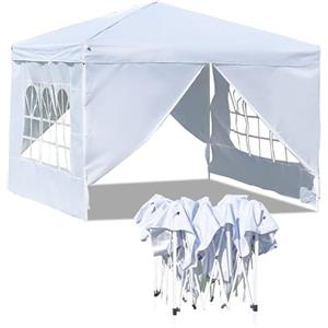 Baroni Home Gazebo da Giardino 3x3 m con 4 Pareti Laterali con finestre, Tenda da esterno per eventi, feste e uso commerciale, Impermeabile, Pieghevole, Bianco