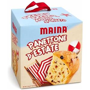 Generico Maina Panettone d'Estate 750 g, Panettone Classico con Uvetta Sultanina e Canditi d'Arancia, Lievitazione Naturale, Confezione Estiva con Maniglia