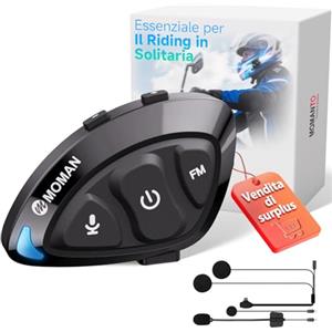 Moman Sistema di comunicazione Bluetooth per caschi da moto, cuffie mono con altoparlanti Hi-Fi e cancellazione del rumore, radio FM, assistente vocale KI, vivavoce, IPX6 impermeabile (singolo