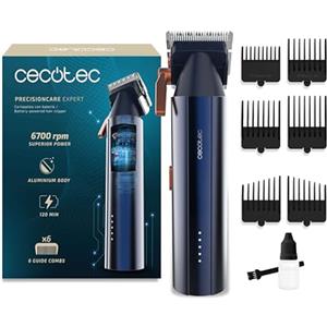 Cecotec Tagliacapelli Motore Brushless Digitale PrecisionCare Expert. 6700rpm, 2 Velocità, 6 Pettini Guida, Lame in Acciaio Giapponese, Corpo in Alluminio, Autonomia 2h, Regolazione Lunghezza 0.8-2mm