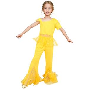 Baisdan Costume Danza del Ventre Ragazze 9-10 anni - Set Principessa Araba con Stile Indiano per Halloween, Carnevale e Feste a Tema, Giallo