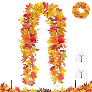 BFYGDP Ghirlande Di Foglie d'acero Artificiali Ghirlanda Autunnale 175cm Ghirlanda Di Foglie Autunnali Decori Autunnali per Decorazione Autunnale Feste Di Ringraziamento Halloween Camino Giardino