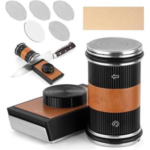 Ekvlusen Affilacoltelli a Rullo, Pietra Affilacoltelli Professionale da Cucina, Rolling Knife Sharpener con 5 Pezzi Dischi di Ricambio per Affilacoltelli, Offre due Angoli di Affilatura di 15° e 20° （Nero）
