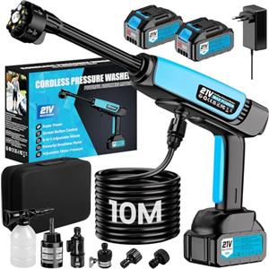 Edonkvi Idropulitrice Portatile a Batteria,Idropulitrice a Batteria 21V 80 bar,2x 4000mAh Ricaricabile Ugello 6 in 1 Tubo da 10M,Senza Fili Potente Pulivapor Portatile,Per Giardino Auto e Pulizie Esterne Casa