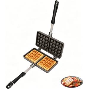 Tomedny Macchina per waffle da piano cottura, stampo per torta portatile in alluminio con padella antiaderente con fondo piatto per tostapane, colazione