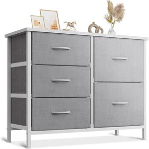 Coleshome Cassettiera Camera da Letto, Cassettiera Piccola Utilizzo Piano in Legno, Robusta Struttura in Acciaio, Adatta per Camera da Letto e Soggiorno, 76 x 29 x 60 cm, Grigio Chiaro