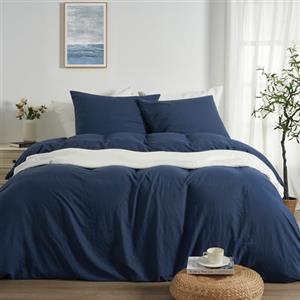 Duvetnova Copripiumino Matrimoniale 200x200 Blu Navy, Microfibra Prelavata Super Morbida Effetto Cotone, Certificazione OEKO-TEX, 1 Copripiumino 200x200 + 2 Federe 80x80 cm