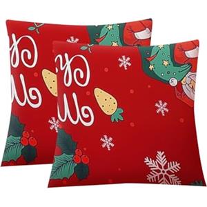 Jaotto Federe Confezione da 2 Federe Cuscini Divano Decorativi Fodere Quadrati Spandex 45x45cm Cuscino Copricuscini per Soggiorno Camera da Letto Casa(Natale Ciliegia,Set di 2)