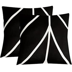 Jaotto Federe Confezione da 2 Federe Cuscini Divano Decorativi Fodere Quadrati Spandex 45x45cm Cuscino Copricuscini per Soggiorno Camera da Letto Casa,Linea Nera