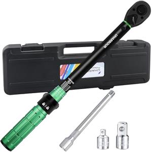 Uharbour Chiave Dinamometrica da 3/8", Chiave Dinamometrica da 3/8" 5-60 Nm con Barra di Estensione e Adattatori, Precisione ±3%, Tutte Calibrate con Numero di Serie Unico, Adatta per Bicicletta, Moto
