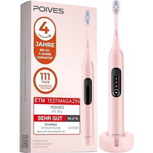 POIVES Spazzolino da denti sonico POIVES P1 Pro, spazzolino elettrico con sensore di pressione per una pulizia sicura, batteria da 60 giorni, Perlmutt Rosa