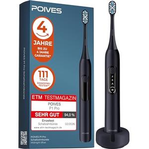 POIVES Spazzolino da denti sonico POIVES P1 Pro, spazzolino elettrico con sensore di pressione per una pulizia sicura, batteria da 60 giorni, Midnight Blue