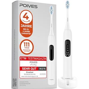 POIVES Spazzolino da denti sonico POIVES P1 Pro, spazzolino elettrico con sensore di pressione per una pulizia sicura, batteria da 60 giorni, Silk White