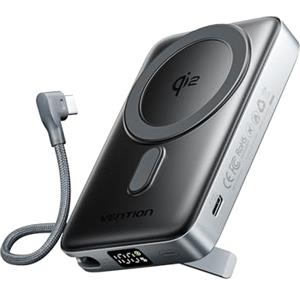 VENTION Powerbank MagSafe 10000mAh Qi2 15W, USB C PD 35W con Cavo, Power Bank Magnetico, Caricatore Wireless iPhone Display a LED, Compatibile con iPhone 16/15/14/13/12 Pro Max Mini Plus
