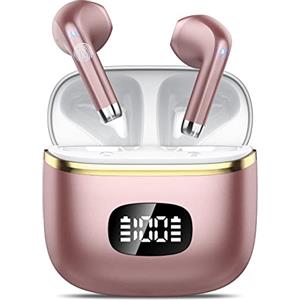 POMUIC Nuovo Cuffie Bluetooth 5.4, Auricolari Bluetooth in Ear con 4 ENC Microfoni, 40 Ore di Riproduzione, Display LED, IP7 Impermeabile Cuffiette Bluetooth, Cuffie Senza Fili per Sport e Lavoro Rosso