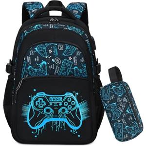 Byitin Zaino Scuola Fluorescente Elementare per Bambino, Zaino Scolastico Ragazzo Grande Capacità con Astuccio e Porta USB, Resistente all'Acqua Multiscomparto per Scuola Media