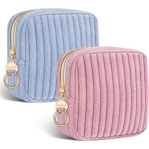 Playexen 2pcs Porta Assorbenti da Borsa Sacchetti per Portaassorbenti Igienici per Mestruazioni con Cerniera Pochette Piccola Porta-assorbenti Tampons Portatile Per Donna Ragazza Sacch Regalo(Rosa&Blu)